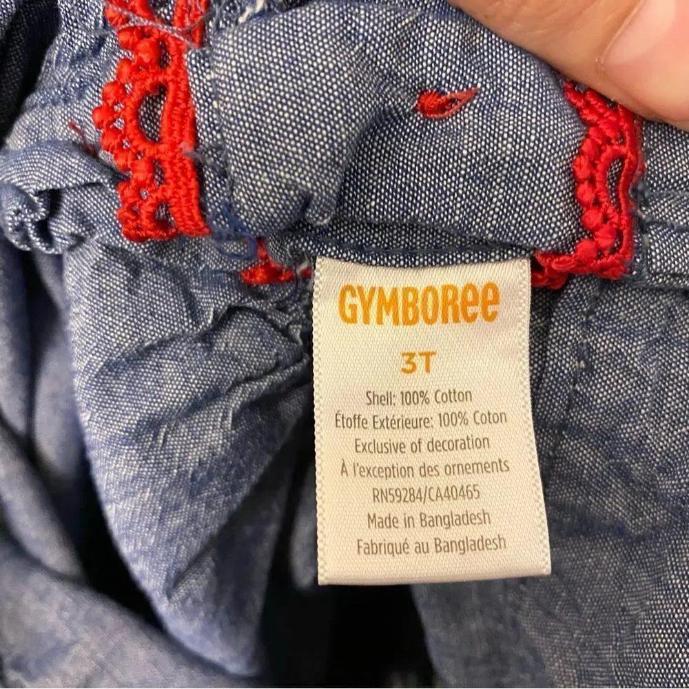 Gymboree Embroidered Chambray Cherry denim ruffle Americana 4th of July Dress 3T